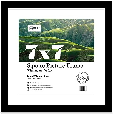 Almost Frameless 7x7 Picture Frame, Display Pictures 6x6 With Mat or 7x7 Without Mat, Wall Hanging & Free Standing Photo Frame, Black, 1 Pack