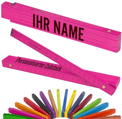 Metrie™ Zollstock - PERSONALISIERT – Gliedermaßstab | Meterstab, Maßstab - 2m - Lebhaft Pink - Duplex Teilung, Hergestellt in der EU – Druck mit Namen, Wunsch-Text für Handwerker | BLOCK 52-1 Stück