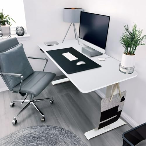 Home Deluxe - Höhenverstellbarer Schreibtisch Lumina - Gestell: Weiß, Platte: Weiß, Maße: 160 x 80 cm, Karbonstahl, inkl. USB Stecker und Aufbewahrungstasche I Arbeitsplatz Bürotisch
