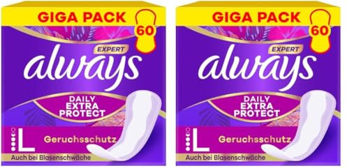 Always Profresh Slipeinlagen Damen Large (60 Binden), Giga Pack, Geruchskontrolle, für maximalen Schutz am Tag (Packung mit 2)