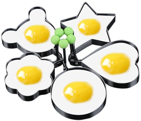 Stainless Steel Egg Molds, 5 Pack 3.5 Inch Different Shape Silver Egg Ring Molds for Cooking and Griddle of Flapjack, Bread and Chocolate