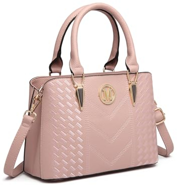 Miss Lulu handväska dam medelstor klassisk handväska axelväska med lychee-mönster flera innerfickor axelväska arbete fritid vardagsväska, 1–6 rosa, Mittelgroß