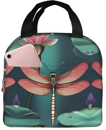 Wiederverwendbare Lunch-Handtasche mit Libelle mit Seerose, bietet Thermoschutz für Mahlzeiten und Snacks