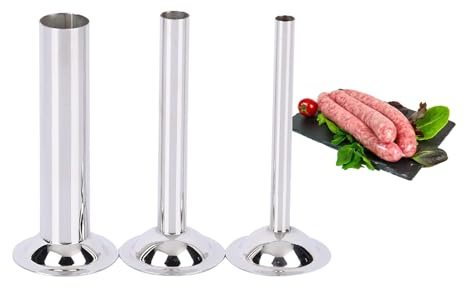 3 Stück Wurstfüller Rohre Kit Edelstahl Füllung Rohre Trichter Düsen Ersatzteile Füllstoff Rohr für Größe 8 Manuelle Oder Elektrische Fleischwolf Fleischwolf
