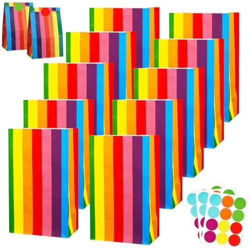 30 st regnbåge presentpåsar – pappersfestväskor för barn, vuxna och små födelsedagar – kraftpapper med 36 klistermärken för presenter och jul