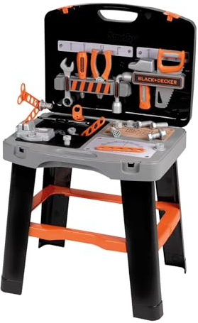 Smoby - Black+Decker Werkzeugkoffer Bricolo Smart (43x35x76 cm) - Werkbank-Koffer für Kinder ab 3 Jahre, Spielzeug mit umfangreichem Werkzeug-Zubehör und Tischbeinen zum Aufstellen