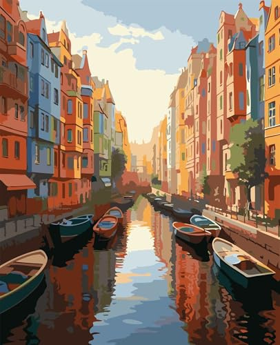 Yoonqun Venedig Landschaft Malen Nach Zahlen,55x70cm Malen Nach Zahlen Erwachsene DIY inklusive Pinsel und Acrylfarben Handgemalt Ölgemälde Kit Startseite Wandkunst Dekoration mit Rahmen