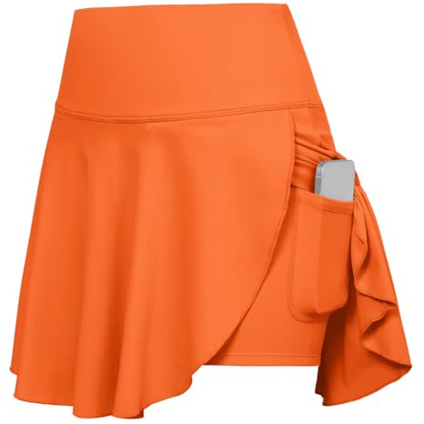 Jack Smith dam 3 lager sportkjol med bifogade trosor mitten lår längd kjol basic solid färg sportkjol, apelsin, XL