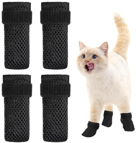 WeddHuis 4 Stück Katzenschuhe, Einstellbare Katzenstiefel, Atmungsaktives Mesh Anti-Scratch Schützen Haustier Katzenkrallen, Schützen Anti-Scratch Baden Rasieren Nagel Clipping