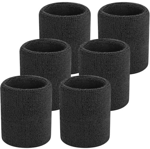 6 Stück Schweißband Handgelenk,Saugfähige Handgelenk Schweißbänder, Fitness Schweissband,Absorbierende Schweißband, für Tennis, Handball & Laufen in Schwarz, Schweissbänder Wristband