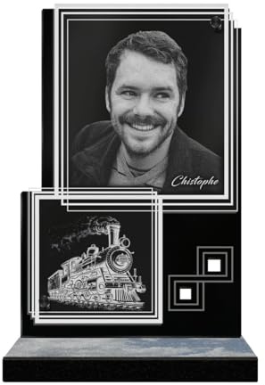 ETERNEL - Personalisierte Grabplatte Rechteck Illusion Zug Foto und Text anpassbar, lasergravierte Grabplatte für Hommage, Friedhofsplatte, Grab, Grabstätte, Beerdigungen