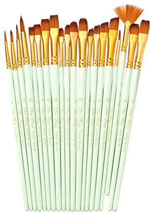 20pcs Paint Brush Set, Nylon Hair, Wooden Handle Watercolour Brushes Paint Brushes Acrylic and Oil Painting for Decorations, Models, Figurines, Nail Art (Green)
