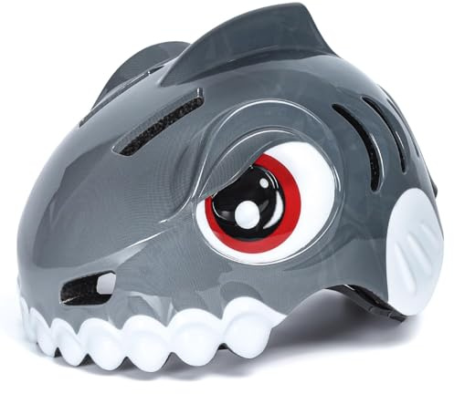 FUNWICT Fahrradhelm Kinder 3D Niedliches Cartoon Kinderhelm für 3-4-8 Jahre Radfahren Skateboard Einstellbare Größe 48-55cm Kinder Fahrradhelm für Jungen Mädchen (Grau, S: 48-55cm)