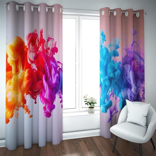 Nordic Colorful Blackout Curtain Flowing Ink Painting Fenstervorhänge Extra Lange Thermovorhänge 2 Paneele zur Verdunkelung des Wohnzimmers 140x270cm
