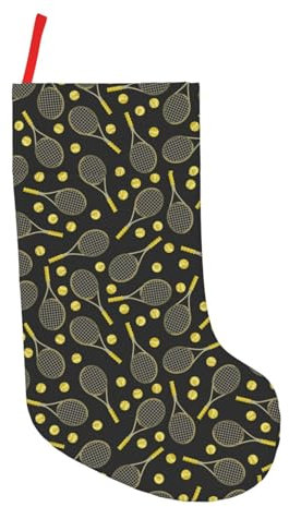 CHANGLEI Lustige Tennisschläger und Tennisbälle, Weihnachtsdekoration, Strumpf 45,7 cm, personalisierter Druck, Plüsch, hängende Weihnachtsstrümpfe für Urlaubsdekorationen, Schwarz , Einheitsgröße