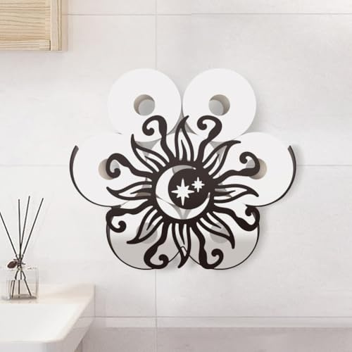 WADORN Étagère Porte Papier Toilette Sun Moon, Rangement Mural de Papier Toilette pour 8 Rouleau Supplémentaire Toilette en Métal de Lune Solaire Porte Rouleau de Papier pour Décoration Salle de Bain