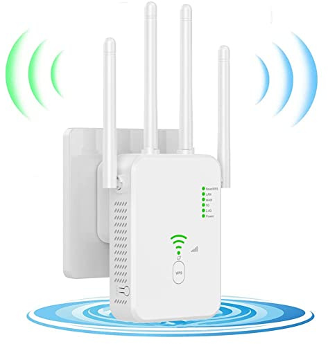 GUHUASHI 1200Mbit/s WLAN Verstärker, WLAN Repeater Dual Band WLAN Verstärker Signalverstärker mit 1 LAN Port, 1 WAN Port, WPS,3dBi x4 Antennen kompatibel zu Allen WLAN Geräten