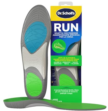 Dr. Scholl's Solette RUN con funzione ammortizzante per la corsa, Aiutano a ridurre ed alleviare il dolore alle ginocchia e quello causato da periostite tibiale, fascite plantare, misura 40-47.5