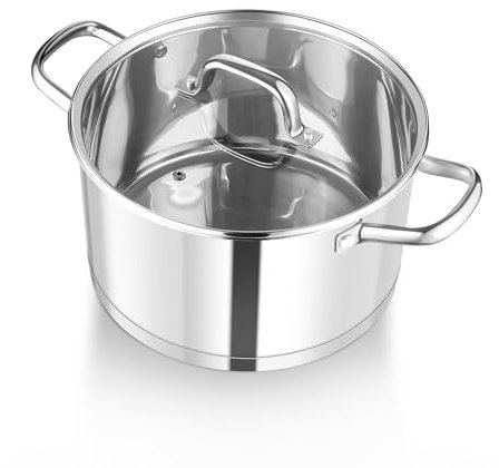 HaWare Stock Pot, 7.8L Tri-Ply Bottom Stainless Steel Soup Pot with Visible Lid, 26cm Cooking Induction Stockpot for Pasta/Meat/Soup, Suit for All Kitchen Stove Top, Healthy & Non Toxic, Easy Clean