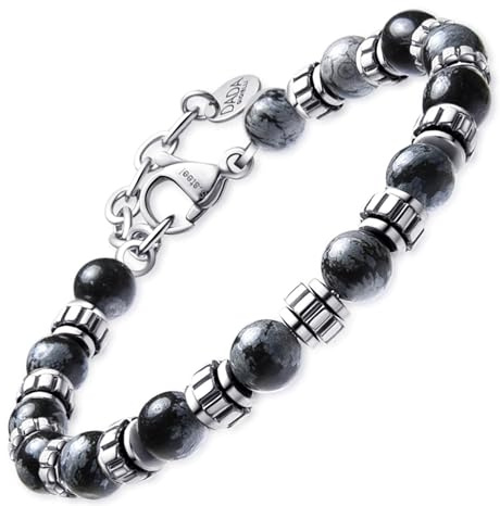 Dada Gioielli - Herrarmband i natursten, 6 mm, Onyx, sodalit, tigeröga, grå obsidian, grå jaspis, turkos - mycket slitstarkt armband som alltid kan bäras, Taglia Unica, Rostfritt stål, Ingen ädelsten