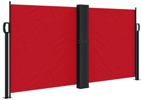 Homvdxl Retractable Side Awning, 1200x120 cm Extra Wide Outdoor Side Awning, Double Side Waterproof Folding Privacy Screen, Polyester Fabric Room Divider for Patio, Garden and Terrace, Red