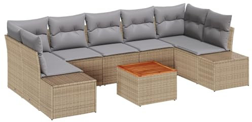 vidaXL Trädgårdsoffset med kudde 8 pcs Beige konstrotting, Modern, hållbar, lätt, UV-skyddad rattan-soffa, modulär utomhusmöbel, perfekt för lounge på uteplats