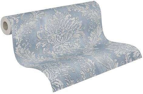 A.S. Création History of Art 2 Papier peint intissé ornement 10,05 m x 0,53 m – Bleu, gris, métallisé – Papier peint baroque pour salon chambre à coucher – 790491
