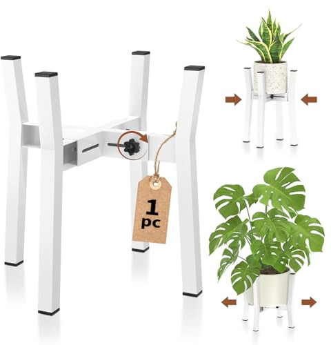 VASZOLA Pflanzenständer Blumenständer Metall Indoor Outdoor, Weiß | Blumenhocker und Stabiler Pflanzenhocker, Plant Stand robust für Innen & Außenbereich, passend für 20–30 cm Blumentöpfe