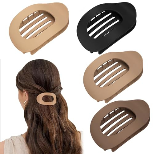 4 Stück Entenschnabel Haarspange Damen, Haarklammer Flach, Französische Flat Claw Clips mit Innenzähnen, Starker Halt für Alle Haartypen, Leicht & Bequem für Alltag, Sport, Autofahren (Matt)