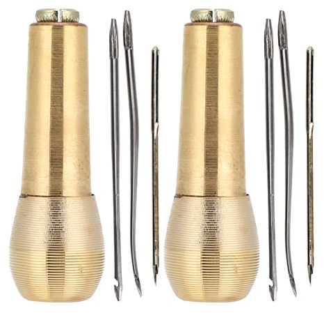 Hapivida Kit de Costura Lezna Cobre Reparación Calzado Artesanía Cuero, 2 Agujas Redondas Rectas Curvadas Reemplazables para Maletas Sofás Bolsos