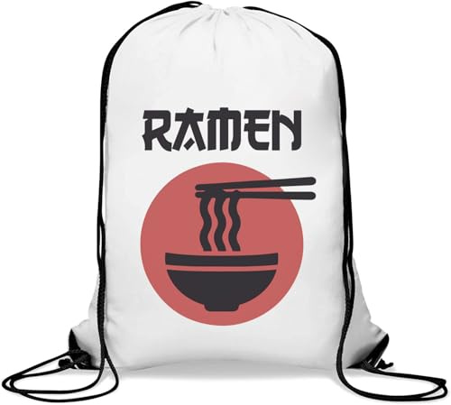 Minimalist Ramen Noodles Japanese Food Graphic Gym Sack Casual Drawstring Bag White