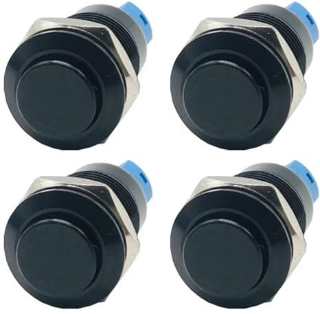 Powice 4X 12MM Wasserdicht Schalter,Druckschalter,Selbstsichernder Taster Schalter1A/6V/12V/24V Geeignet für Hupen, Autoklingeln, Autos usw Mit Draht (überstehend) Schwarz