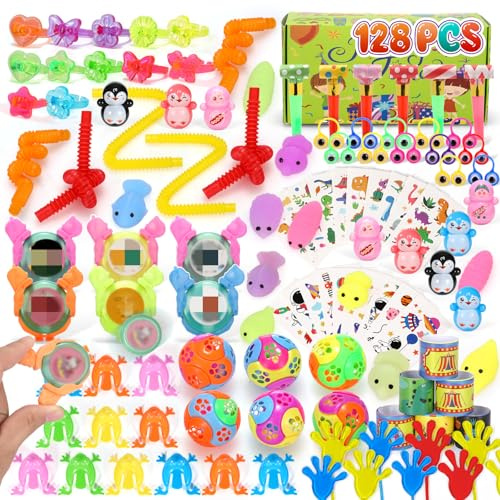 ASPULU 128 Stücke Kinder Spielzeug Set für Geburtstagsparty, Mitgebsel Kindergeburtstag Gastgeschenke, Sinnvolle Mitbringsel für Jungen und Mädchen als Schatztruhe Kindergeburtstag Give Aways
