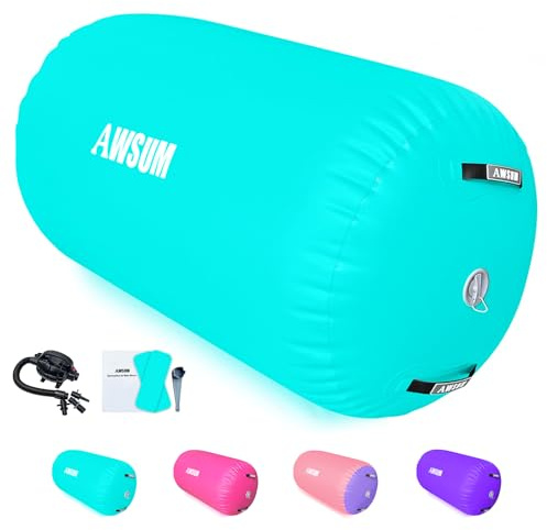 AWSUM Aufblasbare Air Rolle, Turnen Air Matte Rolle Air Barrel mit elektrischer Luftpumpe für Gymnastikmatte Backflip Yoga Air Tumbling Track Balance Trainer Trainingshilfe 120x75cm