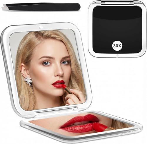 ANBOWEI Compact Mirror, Travel Magnifying Mirror 30X/1X, Foldable Small Square Mirrors with Acrylic Frame for Women Girls Makeup Handbag Packet Purse
