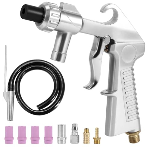 Kinberry Pistolet de sablage à air comprimé, kit de sablage avec tuyau en caoutchouc de 1 m, buses en 4 tailles (4,5/5/6/7 mm) et raccord d'air pour sablage