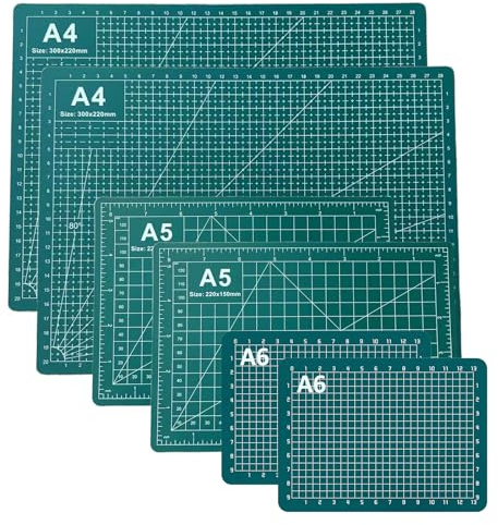 6 Pcs 3 Sizes Self-Healing Cutting Mats A4/A5/A6 Craft Mat Non-Slip Double-Sided Grid Crafting Cutting Board for Carving Quilting Sewing Scrap Booking and DIY Projects(Green)