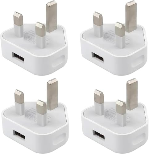 4-Pack USB Charger Plug, 5V 1A 5W AC to DC Power Supply Adapter, compatible with IP camera, Tablets, MP3 players, E-Readers, Smartphones, Power tools and more