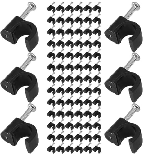SOPOTUTU Fermacavi Chiodo 6Mm 400 Pezzi, Clip per Cavi Esterni in Plastica Nera, Portacavi Resistenti per Fissaggio Cavi Elettrici, Ethernet e TV, per Organizzazione Fili e Installazioni