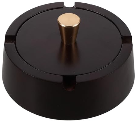 HAMPPLIES Cenicero Redondo de Madera con Tapa y Revestimiento de Acero Inoxidable, a Prueba de Viento, para Mesa de Oficina y Patio, Cenicero Decorativo para Hogar y Uso Interior-Exterior,