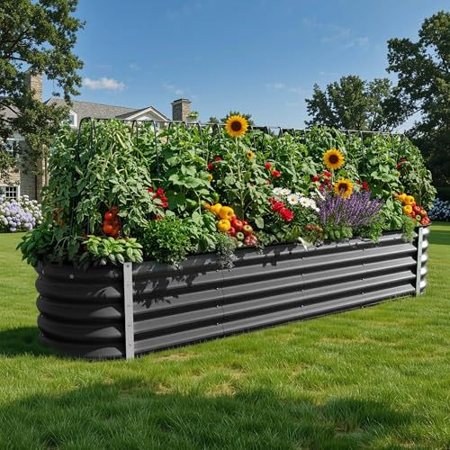 DWVO Jardinera de metal para exteriores, 240 x 61 x 43 cm, kit de bancal alto de zinc, aluminio y magnesio, acero inoxidable, bancal elevado para jardín, con goma de seguridad para verduras, flores y