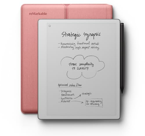 Remarkable Paper Pure – Pack avec Tablette Papier écran 10,3” Noir et Blanc, Stylet Marker Plus avec Gomme intégrée et Housse Sleeve Folio Rose Désert – Bloc-Notes numérique pour Mieux écrire et Lire