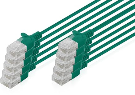 DIGITUS Cable LAN Cat 6 – 0,3 m – 10 unidades – Delgado – U/UTP – Verde | 1 Gbit/s – Sin blindaje – PoE+ – AWG 32/7 – LSZH – Cable de red RJ45 – Compatible con Cat 6A y Cat 7