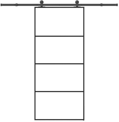mtlskopl Porta scorrevole con set di guarnizioni, 90 x 205 cm, vetro di sicurezza ESG opaco e telaio in alluminio, moderno sistema di porta scorrevole per interni, set completo per soggiorno e ufficio