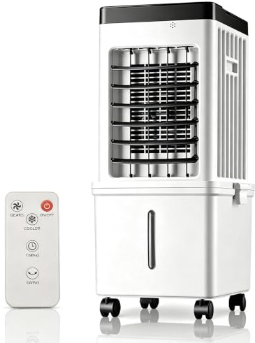 XDTKJDZ Enfriador De Aire Portátil Silencioso De 15 L, Enfriador De Agua Evaporativo con Ventilador, 3 Velocidades Y 3 Modos, Oscilación De 120°, Panel Led, con Ruedas Giratorias