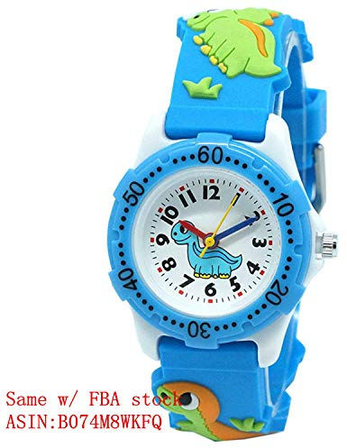 Mixe Time Teacher Boys Girls Children Kids Analog Wrist Watch Cartoon 3D Band Environment Friendly Silicone (Light Blue Dinosaurs)