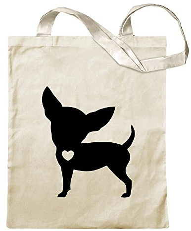 Kiwistar - Baumwolltasche - Natur - Chihuahua Love Silhouette - Tragetasche Stoffbeutel Umhängetasche Langer Henkel