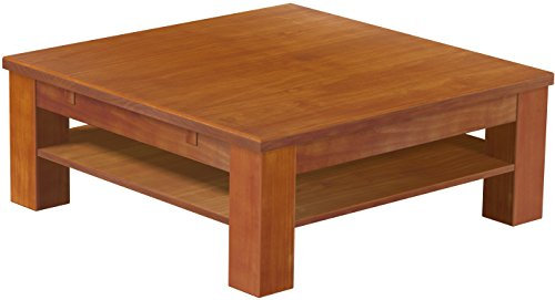 B.R.A.S.I.L.-Möbel Brasilmöbel Couchtisch Rio Classico 100x100 cm Kirschbaum mit Ablage Wohnzimmertisch Holz Tisch Pinie Massivholz Stubentisch Beistelltisch Echtholz Größe und Farbe wählbar