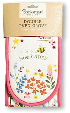 Cooksmart Double Oven Gloves Heat Resistant | British Designed Heat Resistant Oven Gloves | Modern Oven Mitt & Potholder for Home Cooking | Heat Protection Kitchen Oven Gloves - Bee Happy
