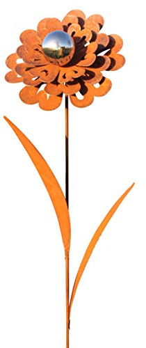 Bornhöft Gartenstecker Metall Rost Gartendeko rostige Dekoration Edelrost mit Edelstahlkugel(Blume Sissi)